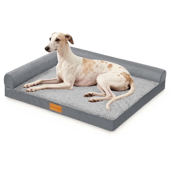 Exclusivo Mezcla L-Shaped Pet Couch Bed with Removable and Washable Cover, Orthopedic Dog Bed for Large Dogs with Non-Slip Bottom, 42"×28", Grey