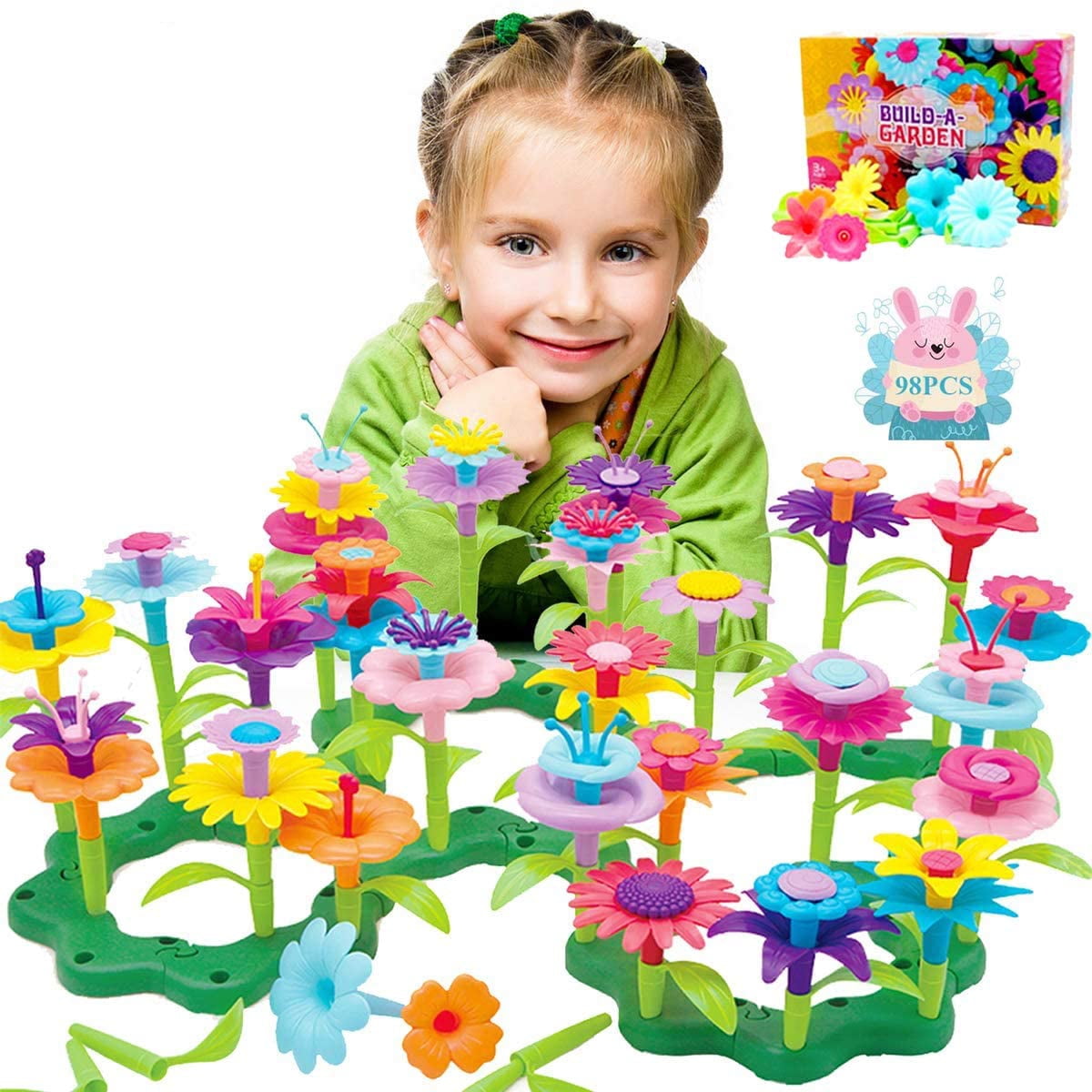 Flower Garden Building Toys Build-a-Bouquet Stem Toy Set for Preschool Boy and Girl Birthday , Children's day for Children Ages 3+Years Old(98 PCS)