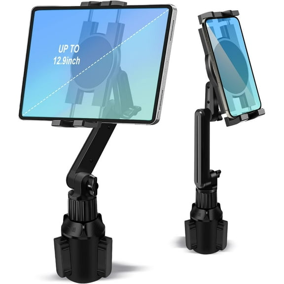 Cup Holder Car Tablet Mount for Truck, for iPad Cup Holder Car Mount with 1.57" Depth Large Clamp for iPad Holder for Car for 6"-12.9" Cell Phone iPhone iPad Stand Travel Accessories