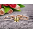 thumbnail image 2 of Trio Set 2.25 Carat 6mm Princess Cut Champagne Diamond Moissanite Wedding Set Engagement Ring Anniversary Ring On 10k Rose Gold Art Deco With Matching Band Shining Startling Ring, 2 of 3