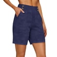thumbnail image 1 of Timegard Summer Shorts for Women Pull on Button High Waist Straight Leg Lightweight Casual Work Shorts with Pockets, 1 of 5