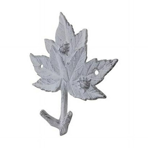Handcrafted Model Ships K-9918-w 6.5 x 1.5 x 4 in. Whitewashed Cast Iron Maple Tree Leaves Decorative Metal Tree Branch Hooks