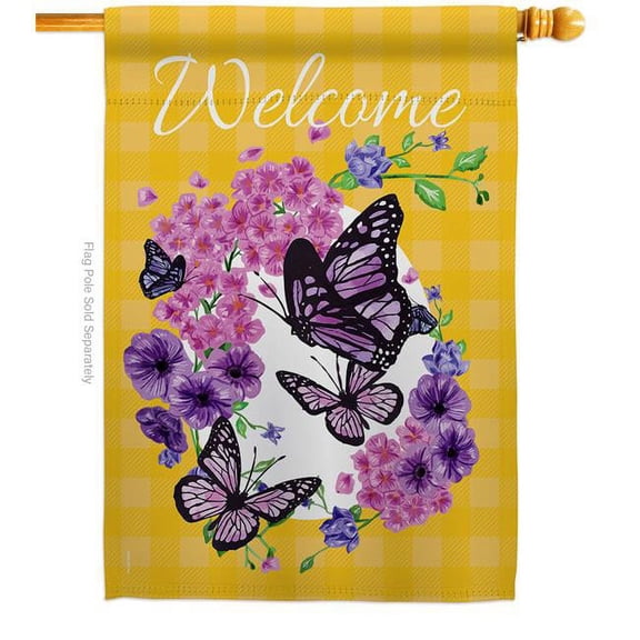 Angeleno Heritage H137032-BO Welcome Butterflies Bouquet Friends Double-Sided Garden Decorative House Flag, Multi Color