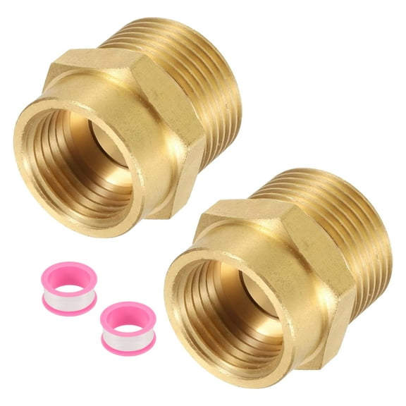 Uxcell 2Pcs Brass Pipe Fitting, 1/2"NPT Female x 3/4"G Male Hex Nipple Pipe Fitting Adapter 1/2"to 3/4"Female, Gold