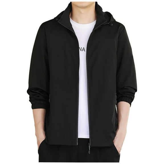 ohmzyzo Men's Packable Rain Jackets Lightweight Waterproof Raincoats with Hood Outdoor Running Hiking Cycling Jackets Solid Color Tops L