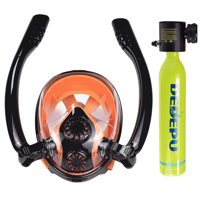 "Kit de buceo S5000plus - Paquete A en color verde con tanque de 1L y máscara antifog"