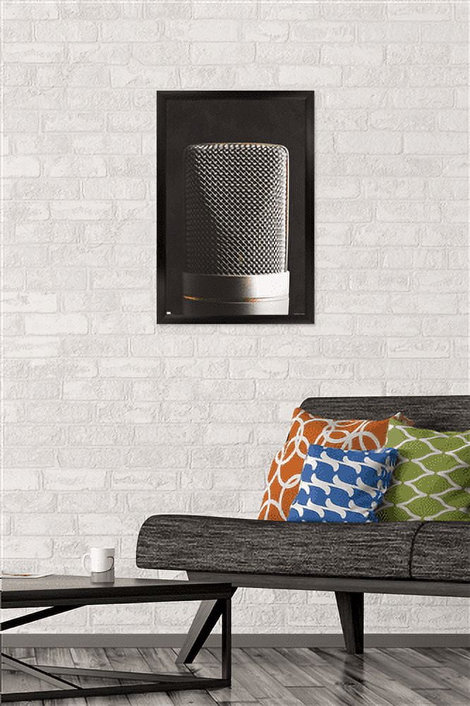 Tom Quartermaine - Retro Microphone Wall Poster, 14.725" x 22.375", Framed