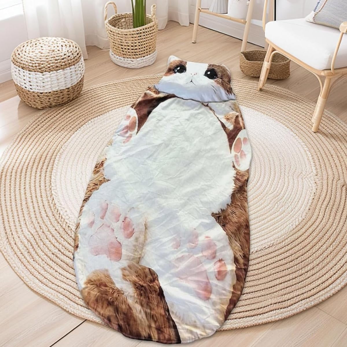 Cat Pattern Sleeping Bag Adult, Adorable Cat Envelope Sleeping Bag, Soft Sleeping Bags Plush Cat Envelope Washable Warm Blanket for Home Travel Camping Sleepovers