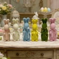 thumbnail image 6 of Junepar Easter Centerpiece 7.9" Easter Flocked Rabbit Figurine Colorful Flocked Bunny with Satin Bow Spring Decor for Easter Table Brunch & Celebration Centerpieces, 6 of 7