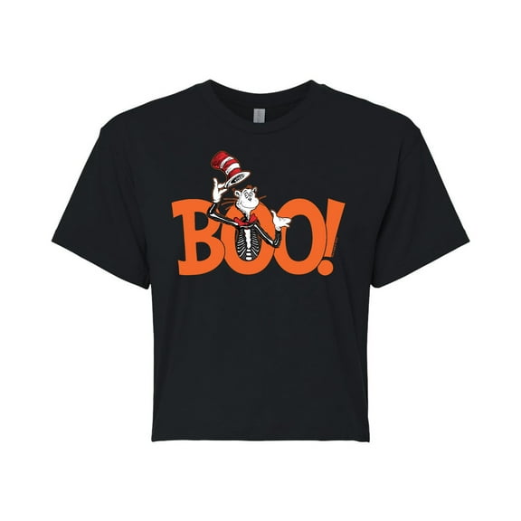 Dr. Seuss - Boo Cat - Juniors Cropped Cotton Blend T-Shirt