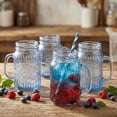 thumbnail image 5 of Mason Jar Drinking Glasses With Handle  6 Pack 16 Oz Vintage Embossed Blue Cups For Iced Coffee Juice Tea And Beer, 5 of 6