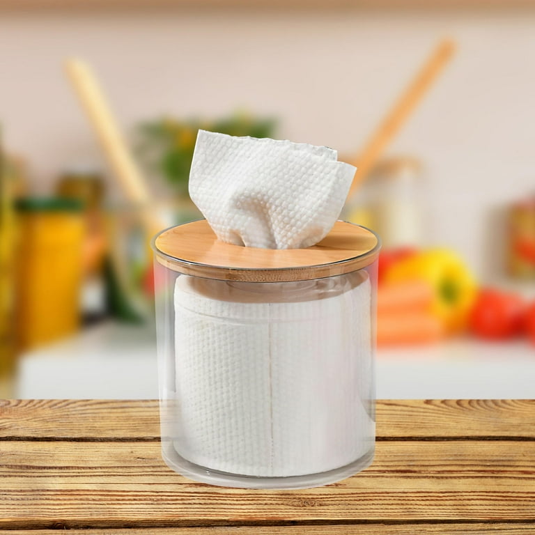 Fonowx Bamboo Tissue Box Holder With Transparent Window & Self-Lowering Design, White