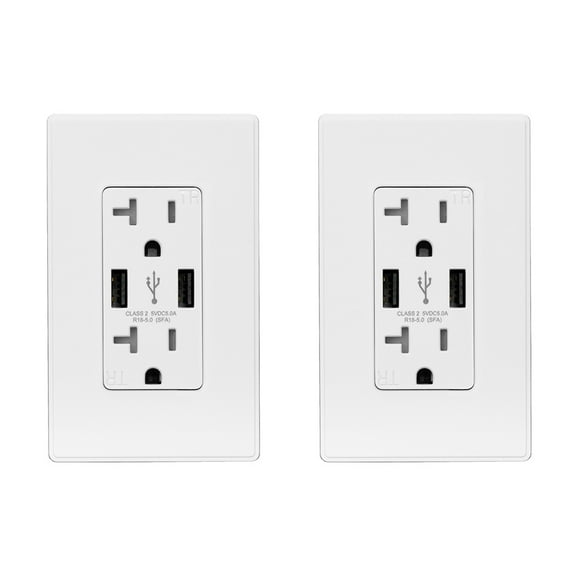 ELEGRP USB Outlets Receptacles, 25W 5.0 Amp High Charging USB Wall Outlet, 20 Amp Tamper-Resistant Electrical Outlet with Type A port, UL Listed, Wall Plate Included