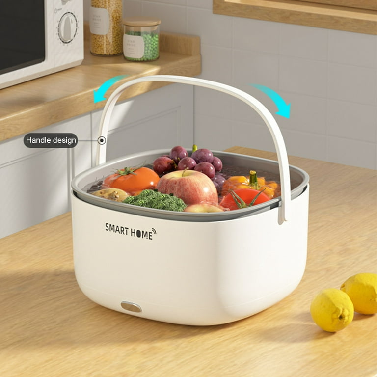 COMUSTER Fruit and Vegetable Washing Machine, Ultrasonic Fruit Washing  Unit, Dual Drain Electric Wash Basket Ingredient Purifier for Kitchen Food