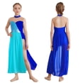 thumbnail image 1 of Jizyo Robe de Danse Sans Manches pour Filles à Sequins Color Block Costume de Danse Lyrique Tenues de Ballerine Bleu 14, 1 of 7