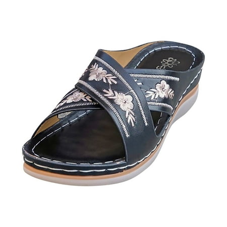 

Womens Slippers New Women S Outer Wear Wedge Embroidered Sandals and Slippers