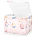 thumbnail image 2 of Pastel Colored Cupcakes Birthday Foldable Storage Bin with Lid and Handle Collapsible Storage Box 16.5 x 12.6 x 11.8 inches, 2 of 7