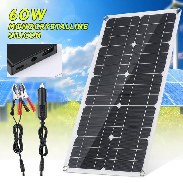 Amdohai 60W Monocrystalline Solar Panel Off Grid High Efficiency Module IP65 Water Resistant for Home RV Car Boat Electronic Device