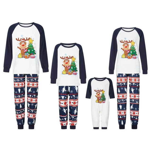 Christmas Family Pajamas Set Reindeer Pattern Tops And Pants