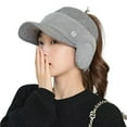 thumbnail image 1 of Women Earflap Hat Solid Color Empty Top Stretch Autumn Winter Windproof Sun Protection Knitted Baseball Hat Riding Supplies, 1 of 10