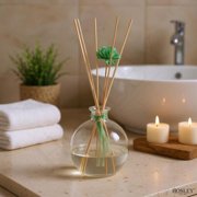 Hosley Home Fragrance Collection Floral Modern Elegance Glass Oil Diffuser with Reeds, Clear, 4 Count, 4 Pack