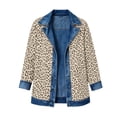 thumbnail image 6 of Miaoju Womens Leopard Denim Patchwork Collared Shirt Jacket Casual Long Sleeve Button Front Denim Blazer Lightweight Shacket, 6 of 9