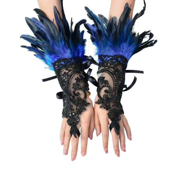 WCJM MaleFeather Decorative Gloves Carnival Party Accessories Masquerade Show Blue