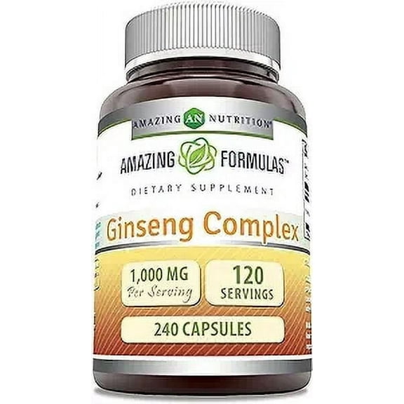 Amazing Formulas Ginseng Complex 1000mg of 4:1 Korean Ginseng Extract, 240 Capsules Supplement | Non-GMO | Gluten Free | Made in USA