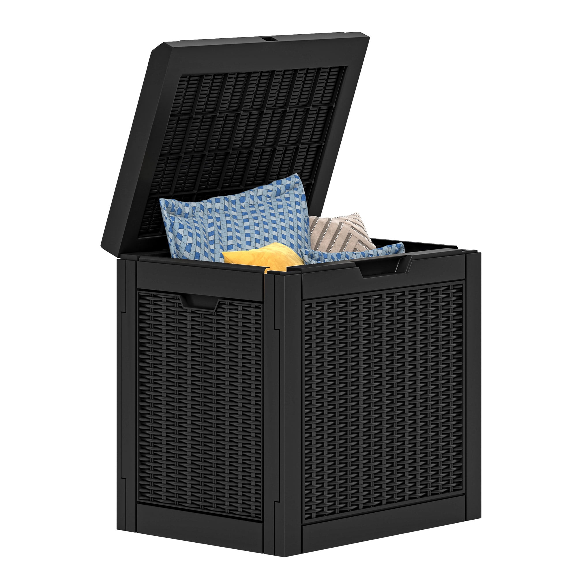 Uforic Outdoor Lockable 32 Gal Resin Deck Box, Storage Box with Lockable Lid & Side Handles, Black