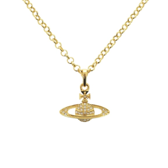 Pre-Owned Vivienne Westwood Orb Rhinestone/Metal Gold Necklace 1960 (Good)