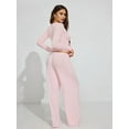 thumbnail image 6 of Women Y2K 2 Piece Lounge Set Long Sleeve Fitted Tee Shirt Top Wide Leg Long Pants Cute Pajama Outfit Pink M, 6 of 9