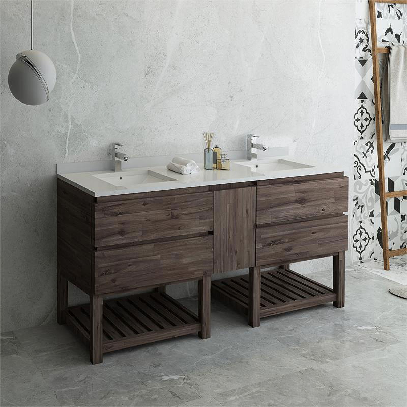 Fresca Formosa 72" Double Sinks Modern Acacia Wood Bathroom Cabinet in Brown - image 2 of 10