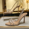 thumbnail image 4 of Sandalias de mujer con punta abierta y tacón alto de marca con diamantes de imitación transparentes, novedad de verano de 2024, zapatillas de lujo de moda para mujer, 4 of 5