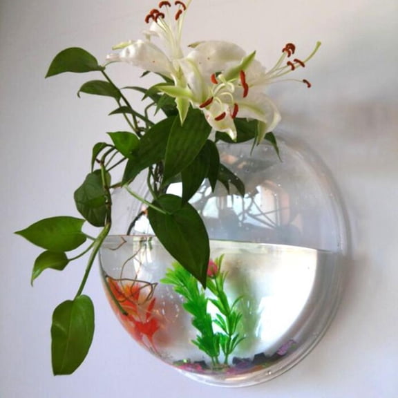 YIGSECU Wall Mounted Fish Bowl Hanging Betta for Tank Aquarium Fish Bubble Clear Acrylic