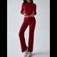 thumbnail image 5 of Conjuntos de 2 Piezas para Mujer, Larga, Cuello Redondo, Pantalones Acampanados de Cintura Alta, Conjuntos de Chándal, Ropa de Calle. Vino Tinto M, 5 of 10