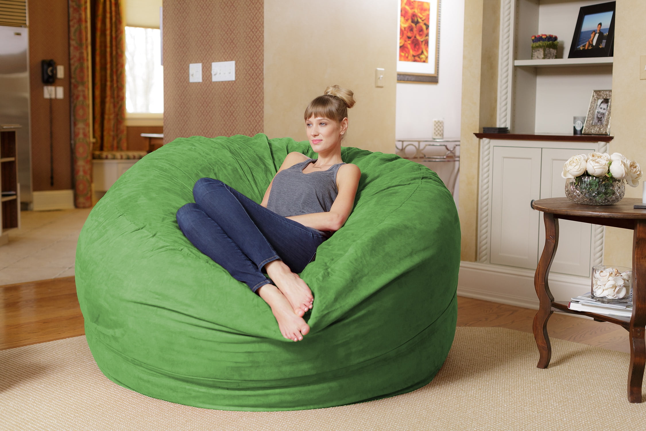 Chill Sack Bean Bag Chair, Memory Foam Lounger with Microsuede Cover, Kids, Adults, 6 ft, Lime