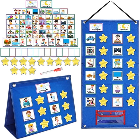 Boczif Visual Schedule for Kids Autism Scedule 3 In 1 Morning Routine Chore Chart, 97 Cards Toddler Calendar Pocket Chart Daily Calendar for Kids with Rewards for Classroom Home