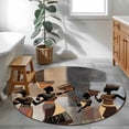 thumbnail image 3 of Round Rugs 4Ft, Black Brown Girls Boho Round Area Rug Washable Indoor Throw Carpet, Grey Vintage Ethnic Abstract Art Soft Non Slip Circle Rug for Kitchen Nursery Room Home Decor Aesthetic, 3 of 8