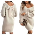 thumbnail image 2 of Women Backless Tied Long Lantern Sleeve Pullover Sweaters Fall Winter Trendy Clothes Beige XL, 2 of 7