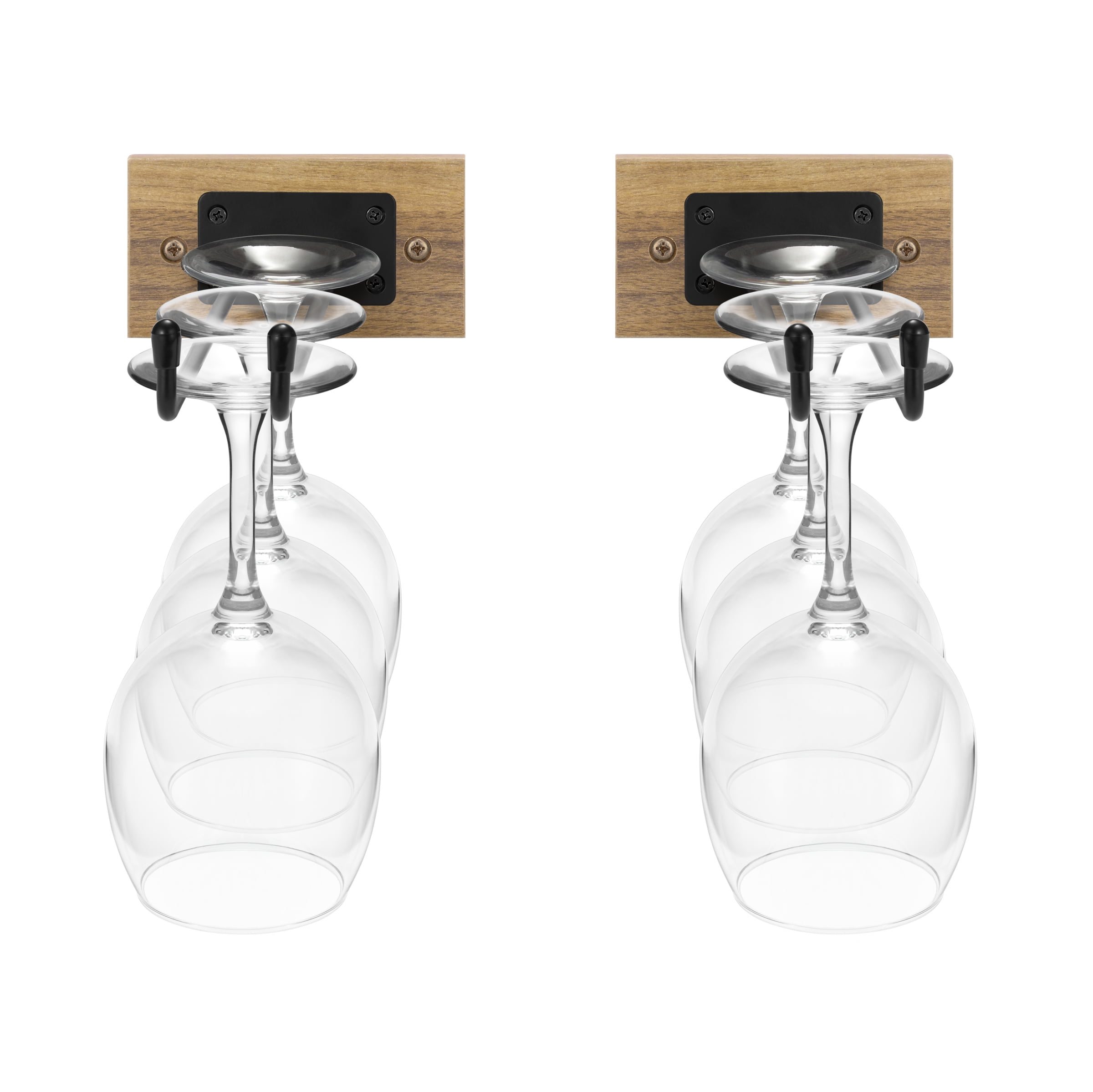 Sorbus Wall Mounted Stemware Rack Set, Wire & Gray Wood, for Wine & Champagne Glasses