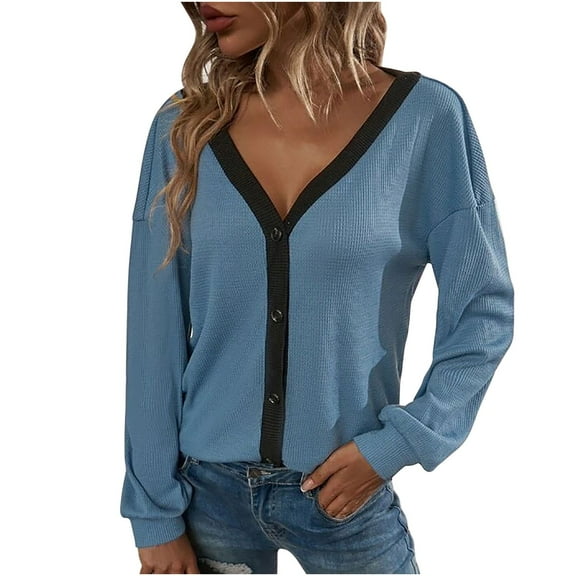 YFPWM Fall Sweaters for Women 2022 Cropped Autumn Sweater Button Down Denim Jacket Sherpa Fleece Jacket Fashion Autumn and Winter Warm Jackets Hiking Travel Jackets Open Front Long Cardigan