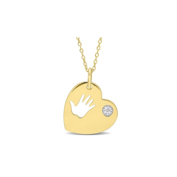 Hand Heart Charm Pendant Necklace in Yellow Plated Sterling Silver with Chain for Women