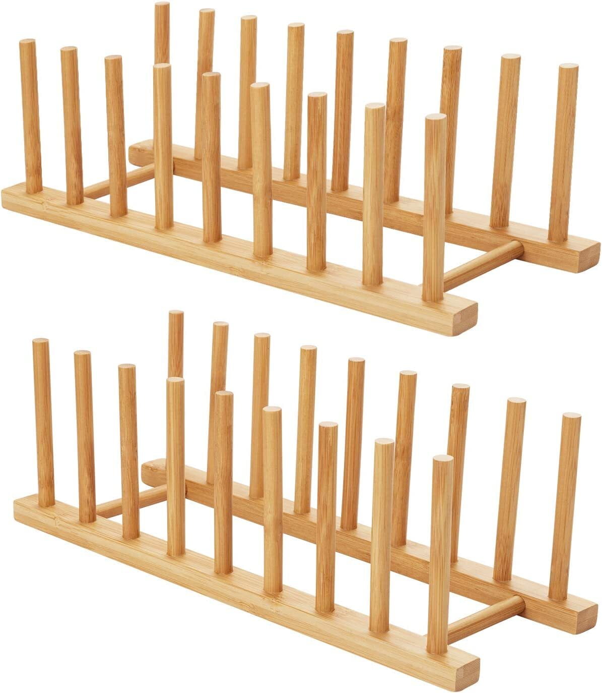 2 Pack Bamboo Dish Rack Kitchen Organizer, Storage for Plate, Bowl