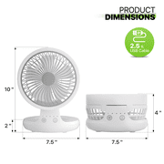 Magshion USB Desktop Fan, Rechargeable Foldable Wall Mounted Cooling Fan with LED Night Light, 4 Speed Adjustable Air Cooler Fan For Home Kitchen, White