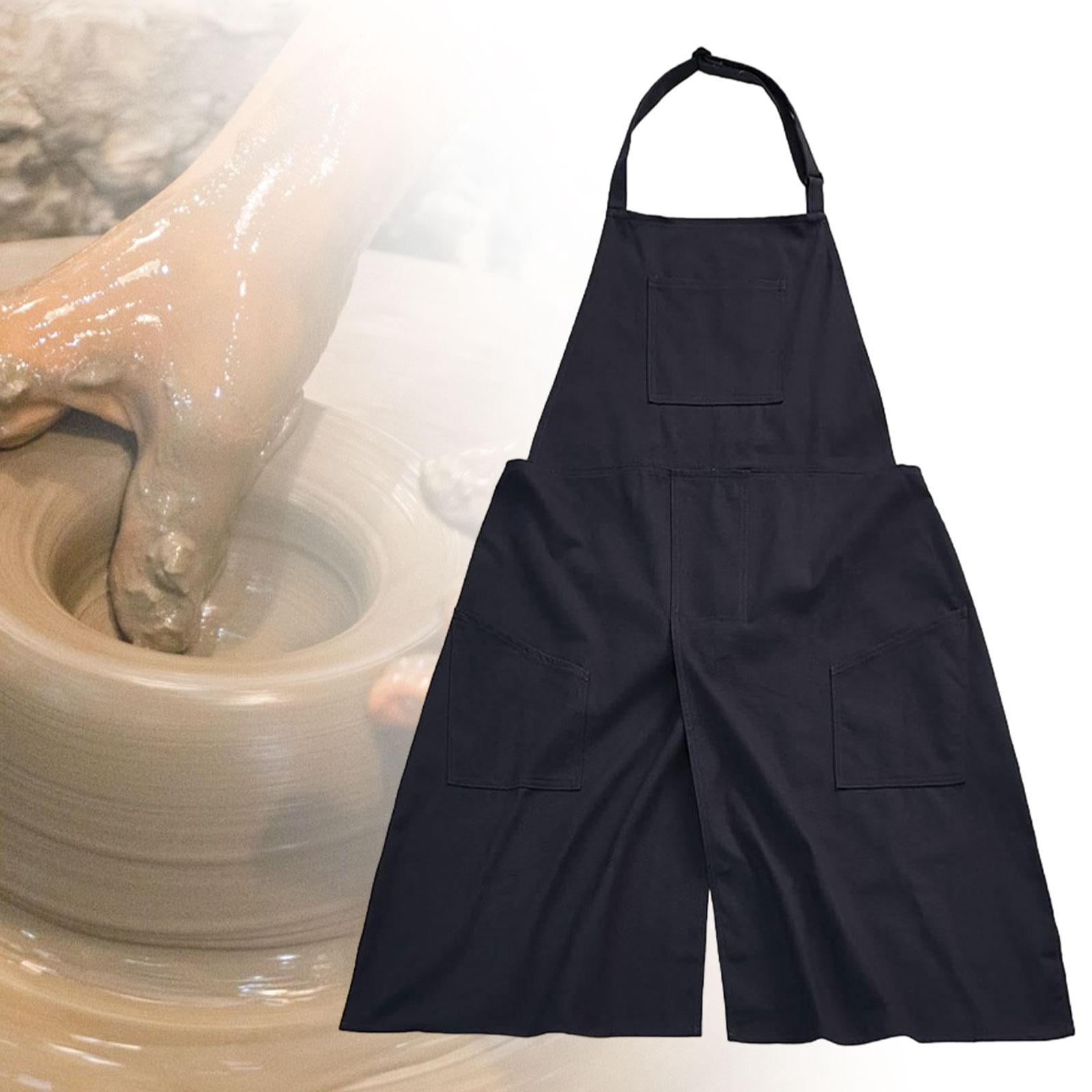 Fiocias Pottery Apron Split Leg Apron,Sturdy Multipurpose for Women Simple Ceramics Clay Black