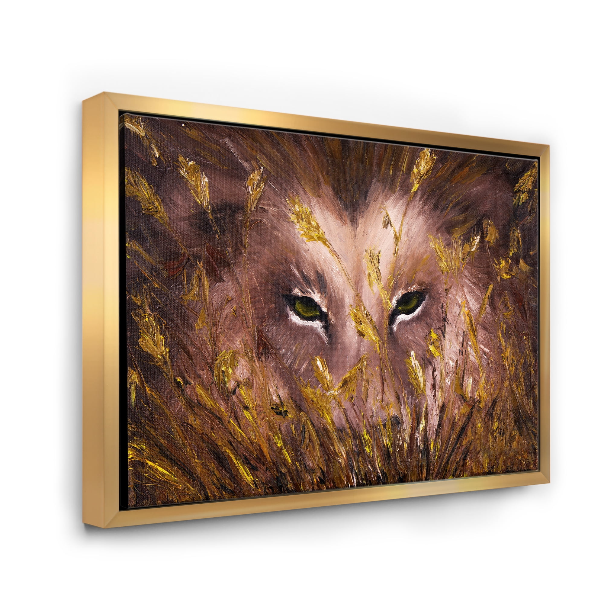 Close Up Of Wolf Eyes In The Grass 40 in x 30 in Framed Painting Canvas Art Print, by Designart