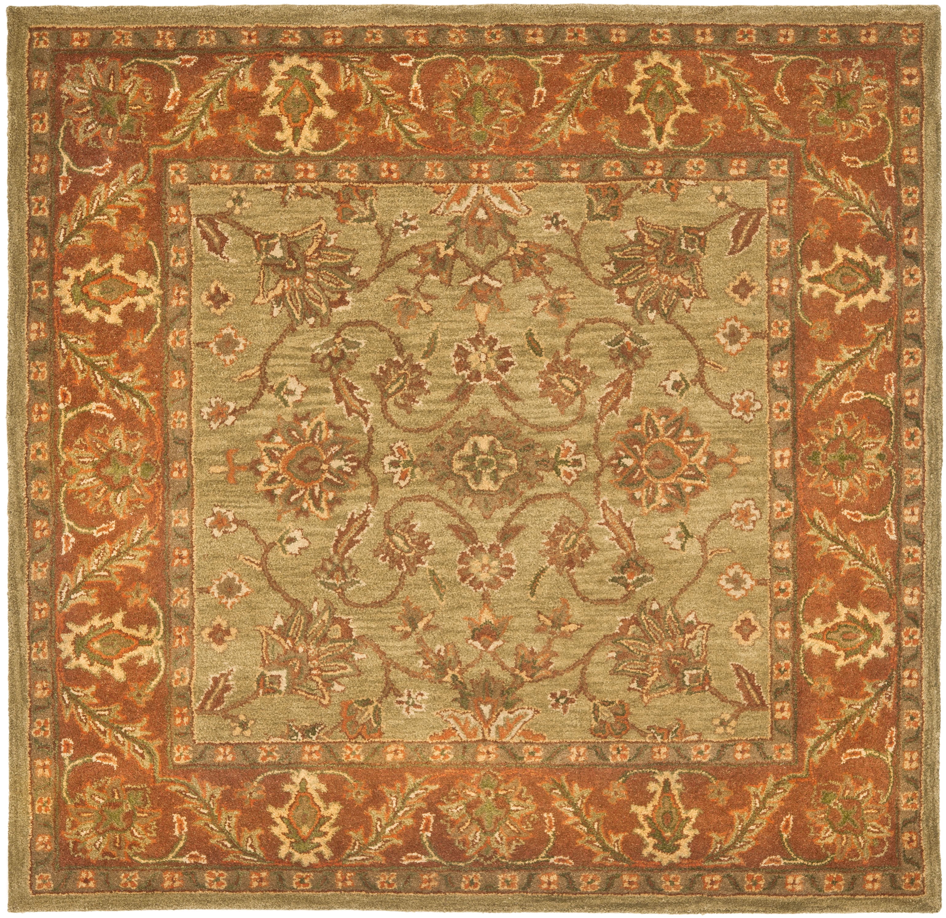 Safavieh Golden Jaipur Dreda Bordered Wool Area Rug, Green/Rust, 8' x 8' Square