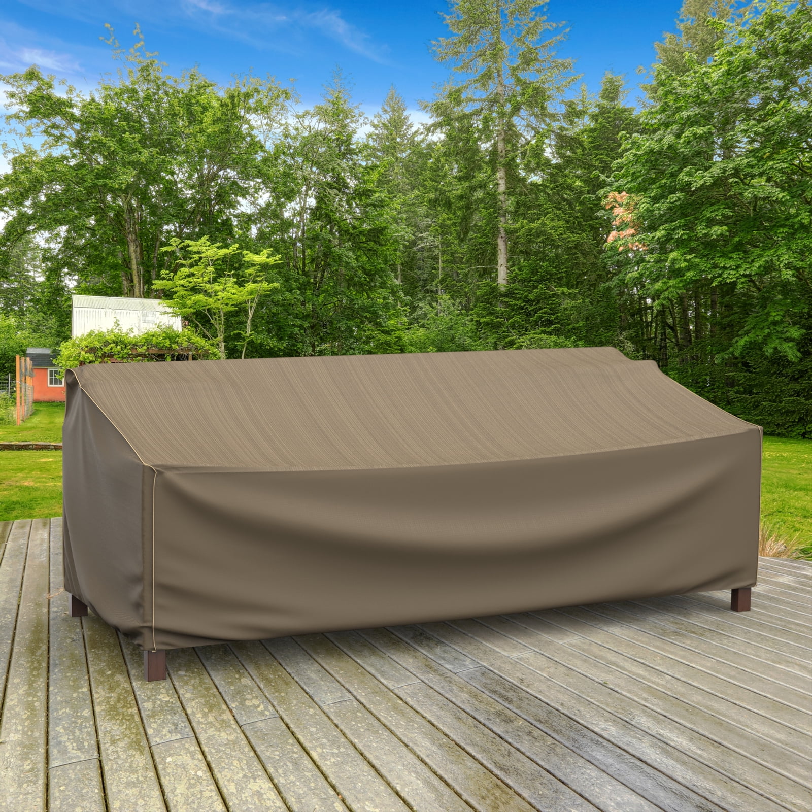 Budge 88"Wx36"L Black and Tan Patio Sofa Cover, StormBlock™ Hillside