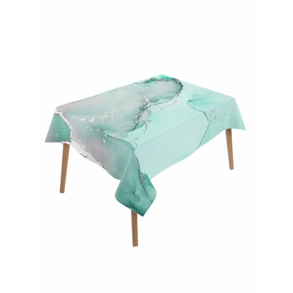 Aqua Marble Table Cloth, Modern Abstract Waves Silvery Farmhouse Waterproof Tablecloth for Rectangle Tables, Reusable Washable Fabric Table Cover for Restaurant Kitchen Dining Tables 52"x70"
