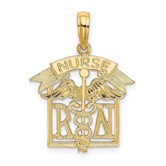 Auriga Fine Jewelry 14K Yellow Gold Registered Nurse Charm Pendant for Women (L-16.85 mm,W-18.13 mm)